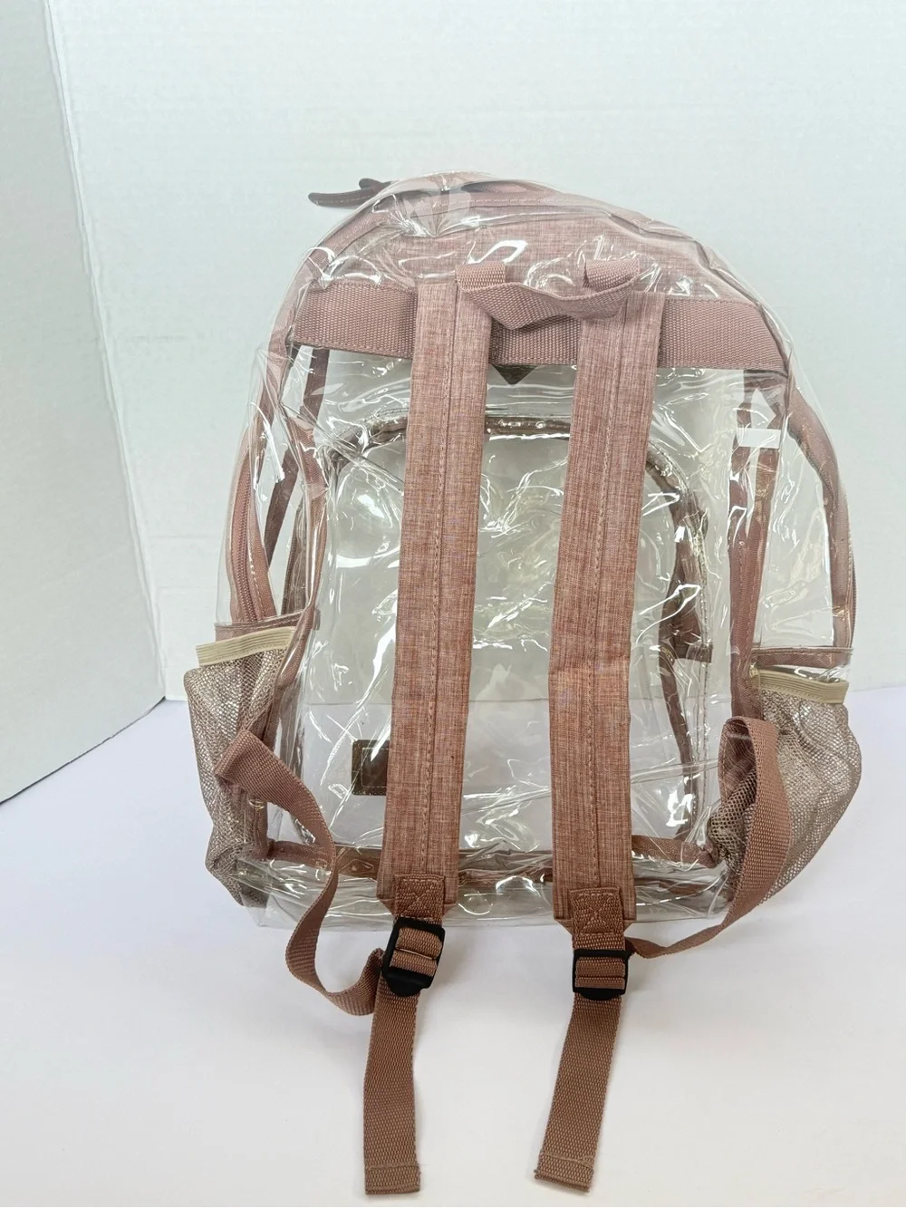 Clear Backpack with Rose Gold Trim and Padded Straps